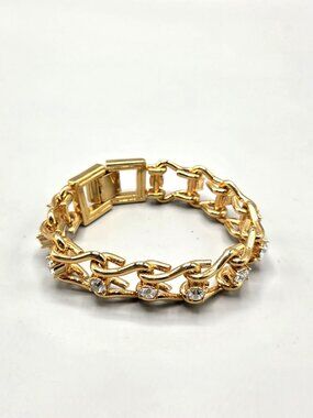 MAWI London Bracelet 7 1/2" Gold Tone Crystal Chain Link